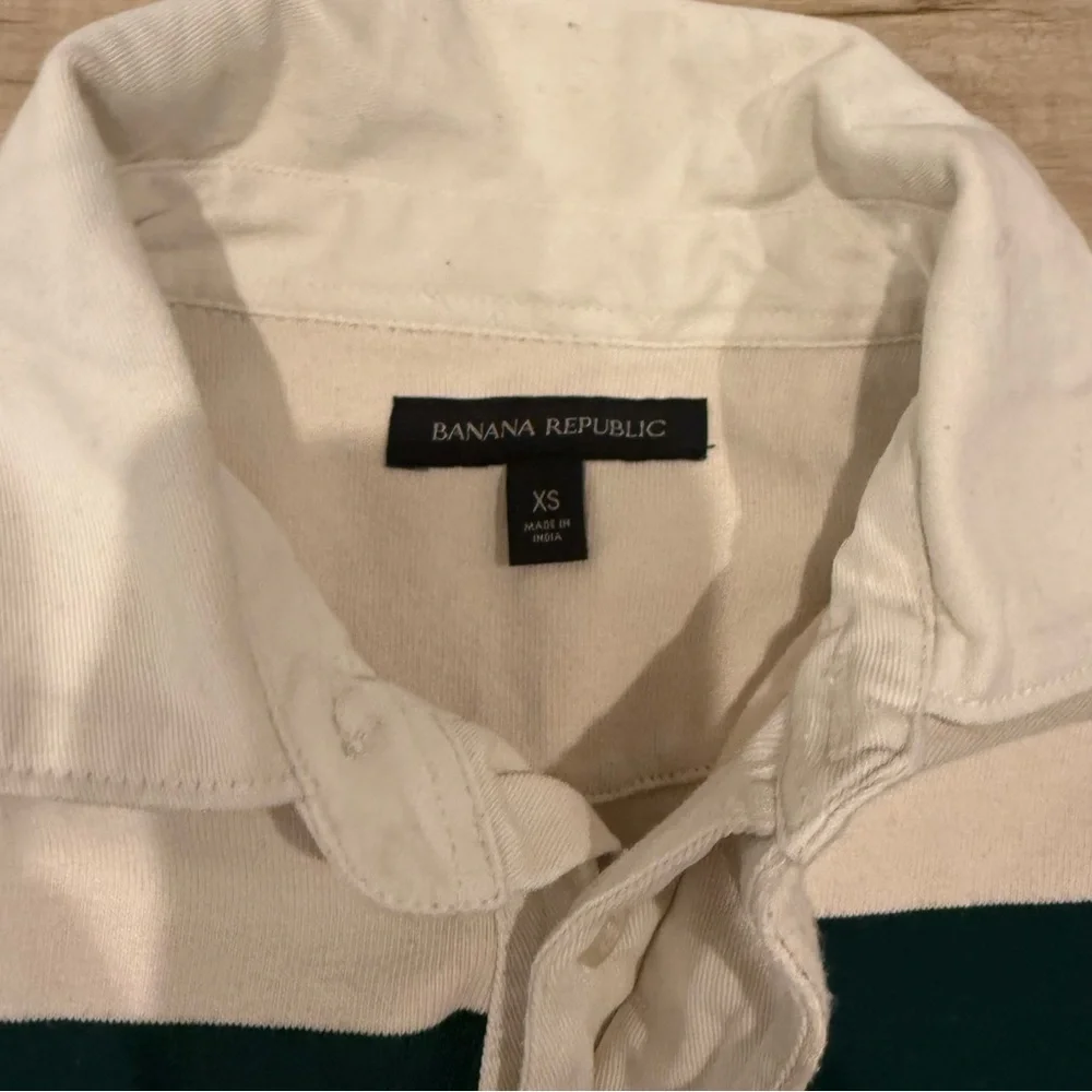 Banana Republic Green and White Stripe Long Sleeve Polo size XS